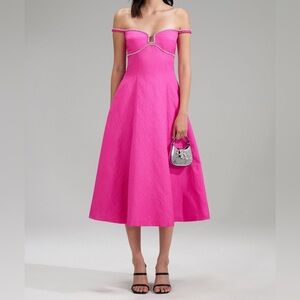 Self-Portrait Off-Shoulder Flared Midi Dress With Crystal Embellished size 0
